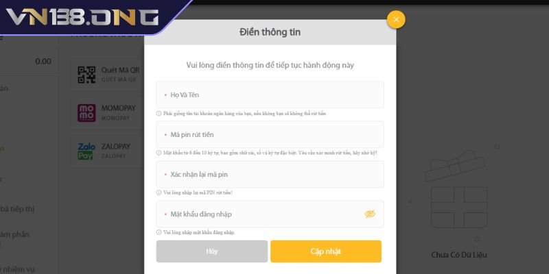 Nạp và rút tiền Vn138 3 Các bước nạp tiền VN138