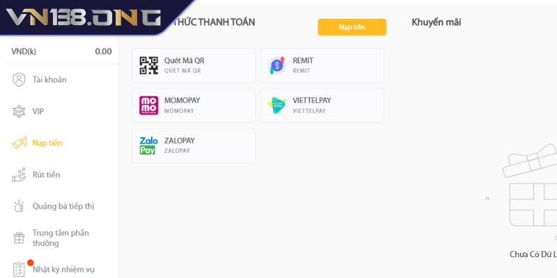 Nạp và rút tiền Vn138 2 Những hình thức nạp và rút tiền VN138 phổ biến 2025